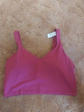aerie Offline Wireless V-Neck Sports Bra in Burgandy